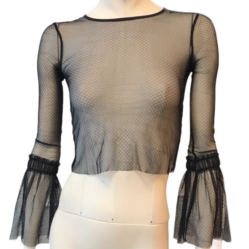 Sheer Black Lace Long Sleeve Top by forever 21 Sz Small